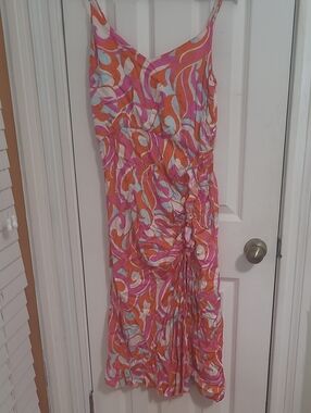 Sleeveless Pink & Orange Printed Swim Cover-Up Dress